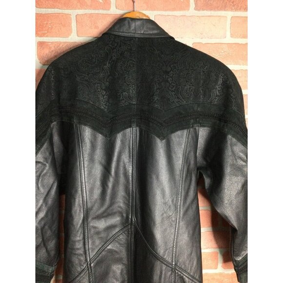 VTG Jacqueline Ferrar Womens Full Length Long Leather Coat Black Size Small Goth - Picture 6 of 10